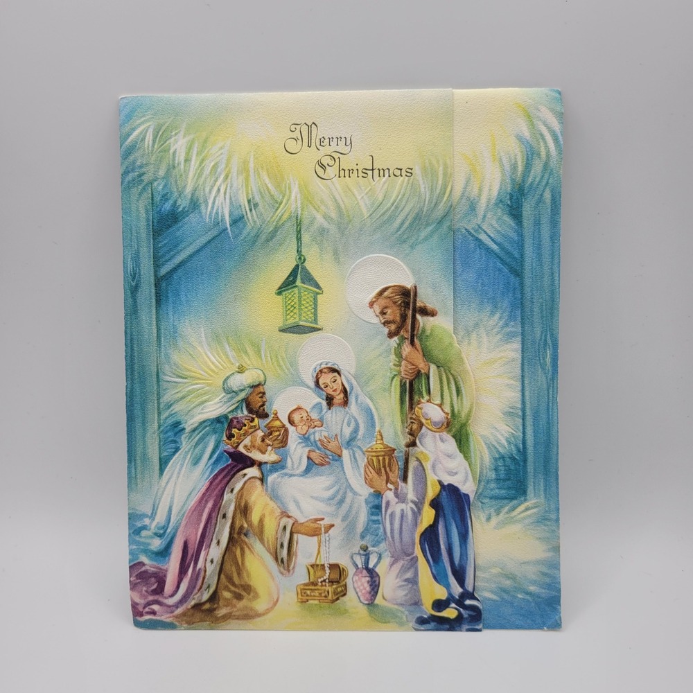 Vintage Religious Christmas Card Nativity Scene Three Wise Men